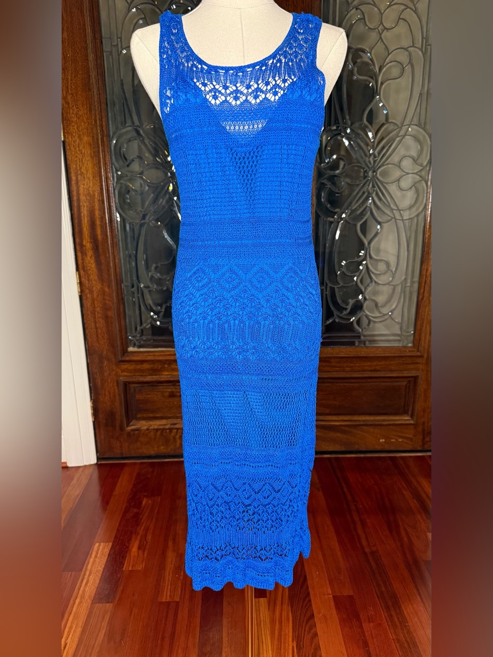 Lauren Ralph Lauren Blue Crochet Lace Maxi Dress L Boho Beach Resort